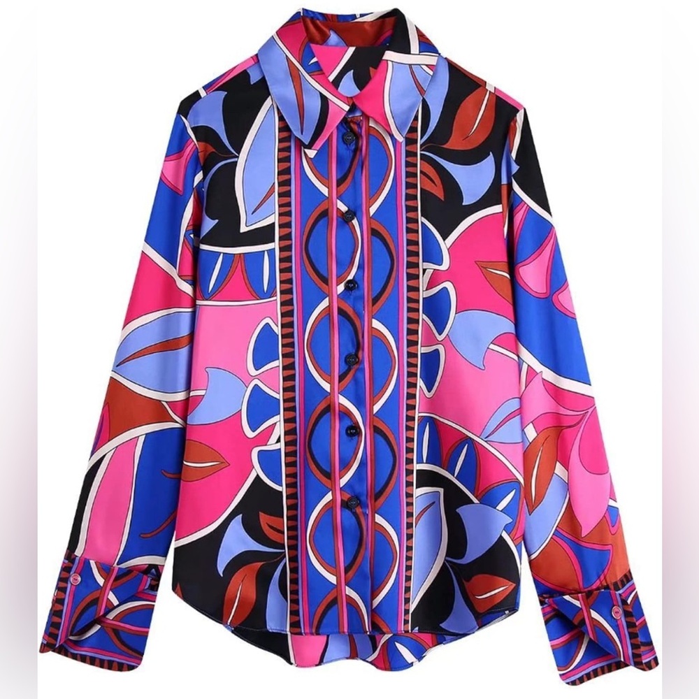 ZARA satin effect print blouse size xl